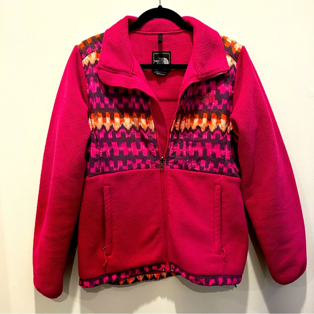 North Face Pink Polartec Zip Up Fleece Jacket Aztec Pattern MED winter colorful
